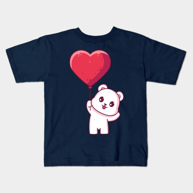 Cute polar bear holding love balloon Kids T-Shirt by Ardhsells